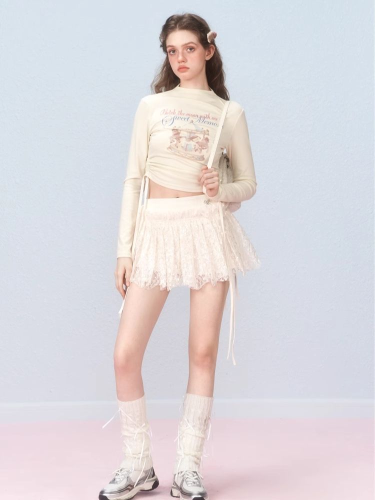 Short lace-up printed long-sleeved T-shirt【s0000006315】