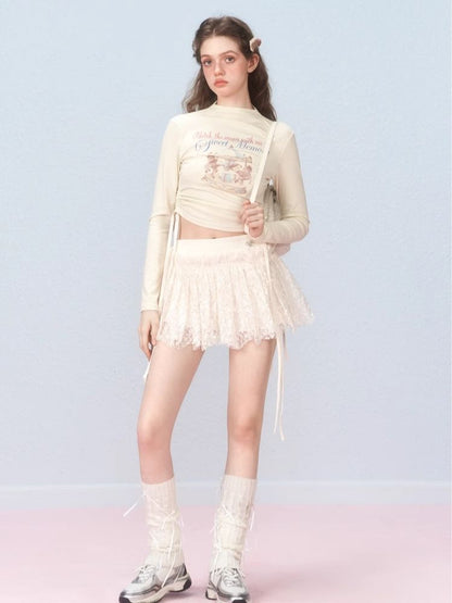 Short lace-up printed long-sleeved T-shirt【s0000006315】