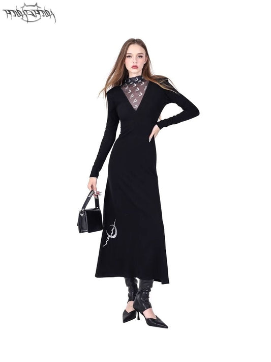 Padded Shoulder High Neck Dress【s0000004821】