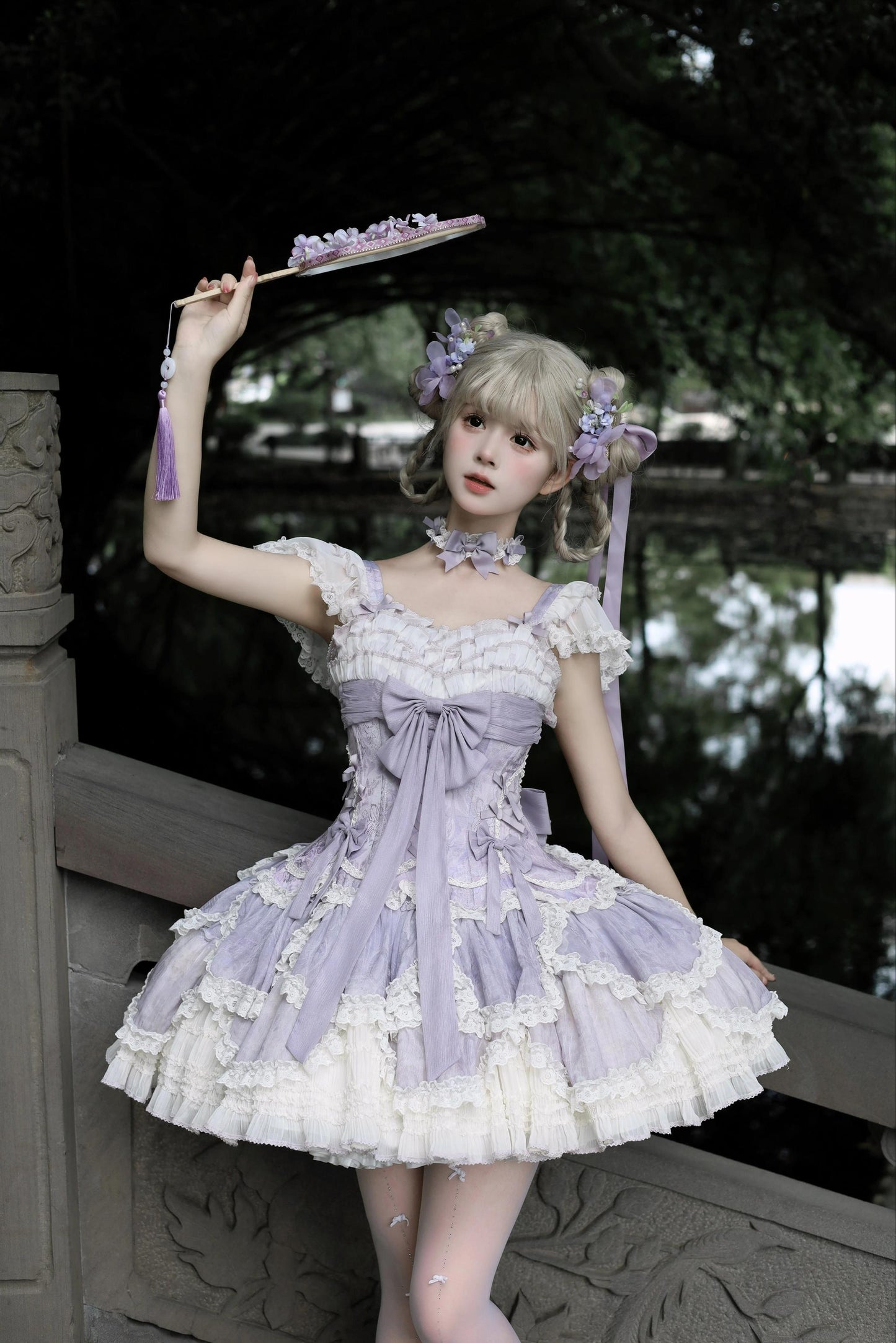 Meowing and fruity - Dream of Floral - Doll-Like Sweet Lolita Dress, Tiered Petal Hem