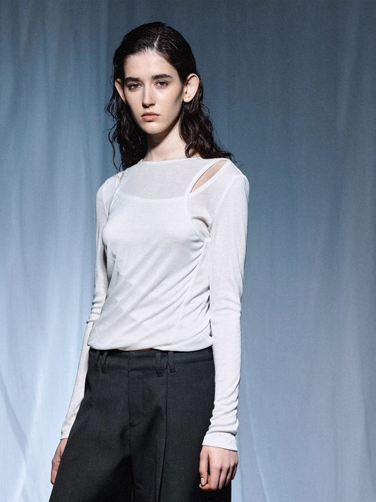 Micro Sheer False Two Piece Split Long Sleeve【s0000007920】