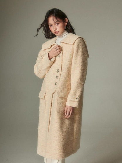 Straight silhouette milk yellow lapel wool coat【s0000004861】