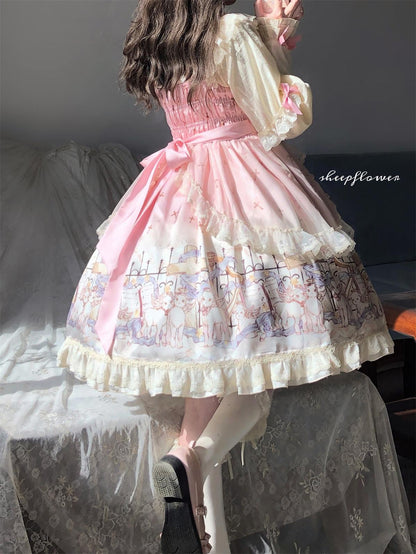 Uncle's Workshop - Angel Lamb - Kawaii Lolita Dress With Side Pockets, Lamb Print