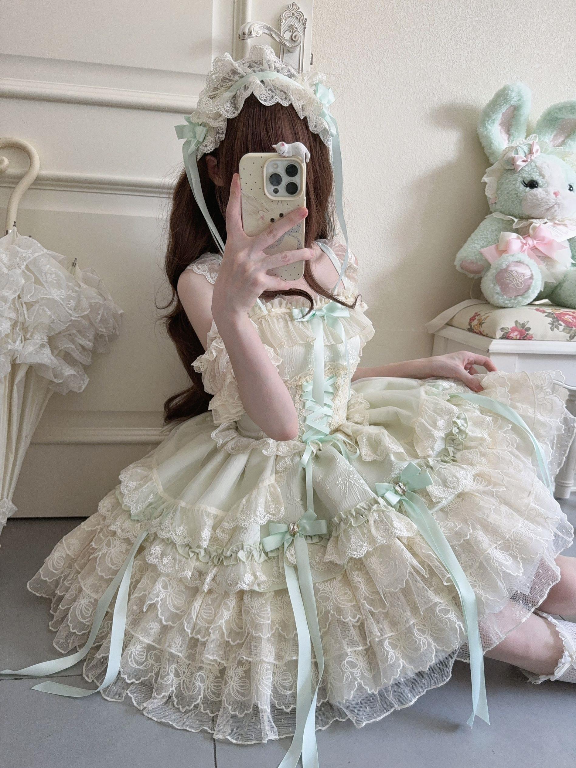 Sugar Girl - Ribbons of Love - Sweet Lolita JSK Dress, Tiered Ruffles