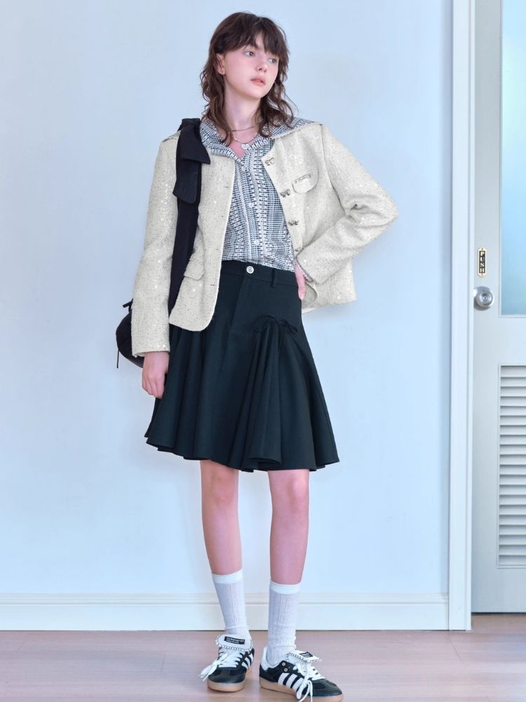 Bow tie pleated skirt【s0000007060】