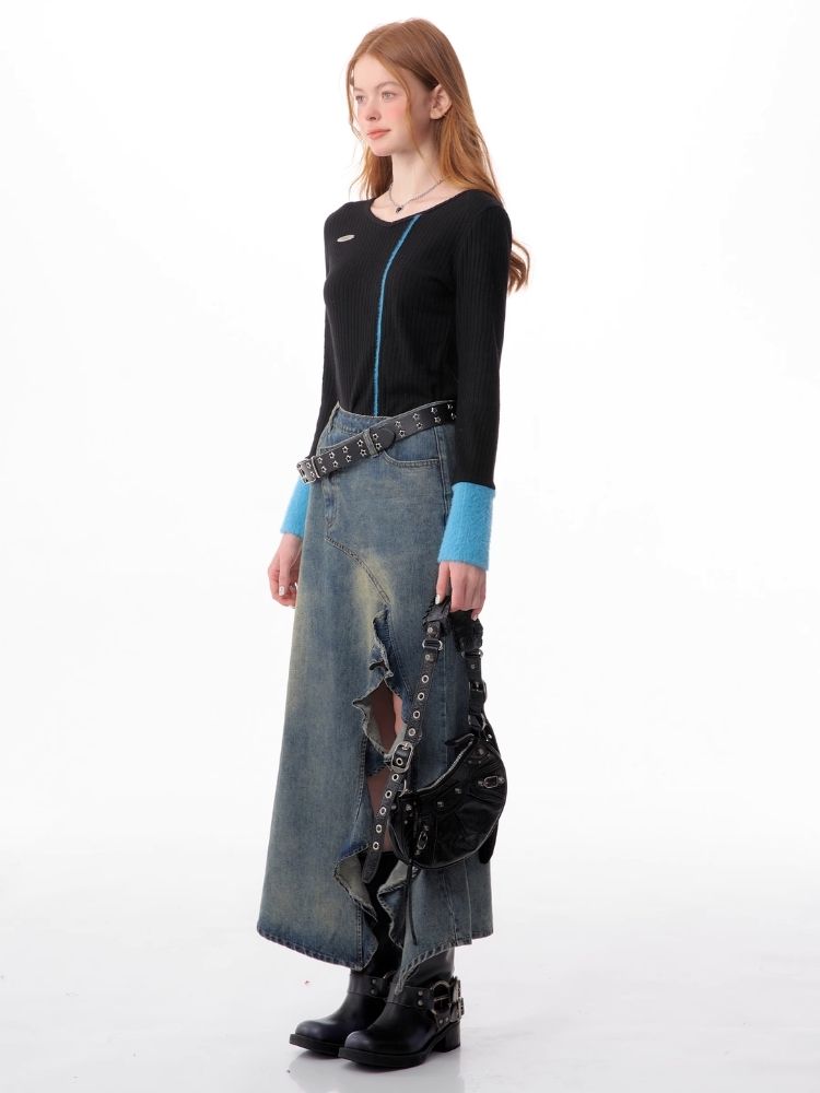 V-neck Long-sleeved blouse【s0000006170】