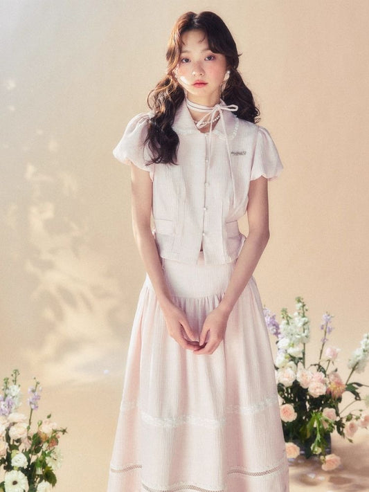 Pink Waisted Blouse/Umbrella Skirt【s0000007514】