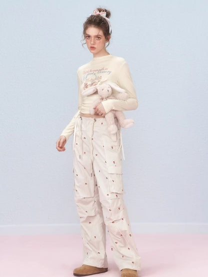 Short lace-up printed long-sleeved T-shirt【s0000006315】