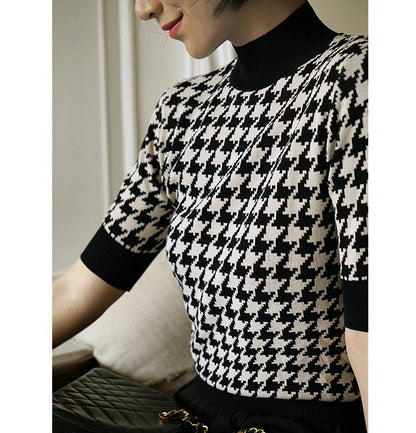 houndstooth vintage turtle knit