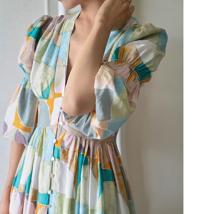 Geometric pattern oil painting dress