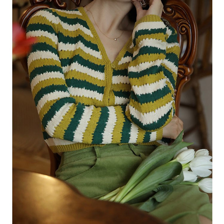 green striped cardigan