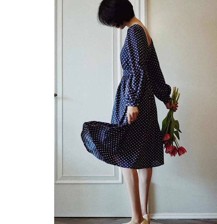 Lapis navy blue polka dot vintage dress