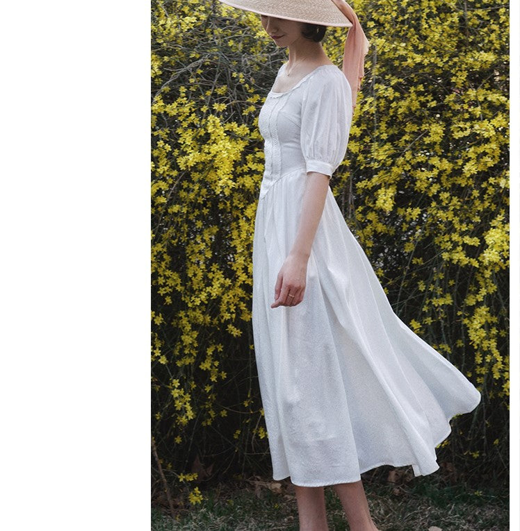 White thread embroidery vintage dress