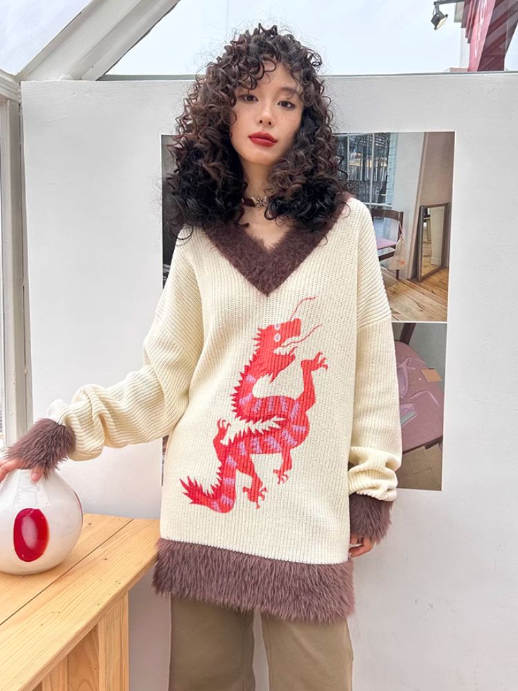 Loose Dragon Print Sweater【s0000005124】