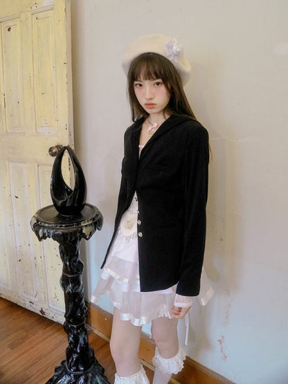 Sailor Collar Rose Button Jacquard Jacket【s0000003813】