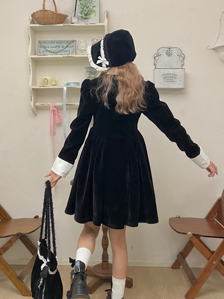 Classical Velvet Puff Sleeves Dress【s0000004413】