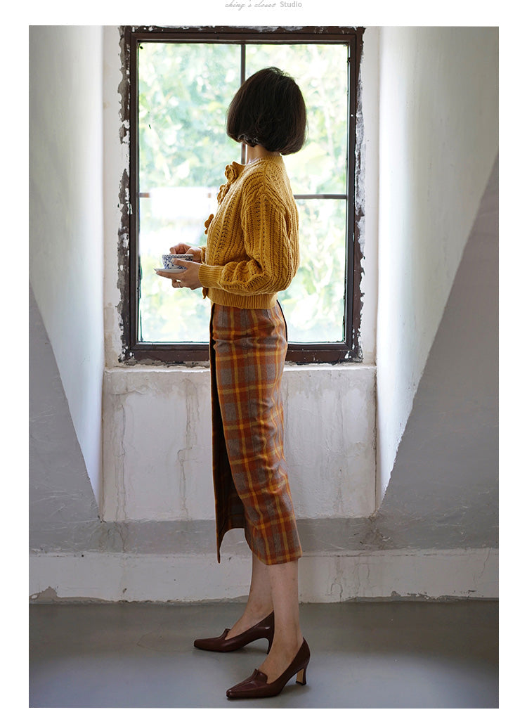 western plaid retro pencil skirt