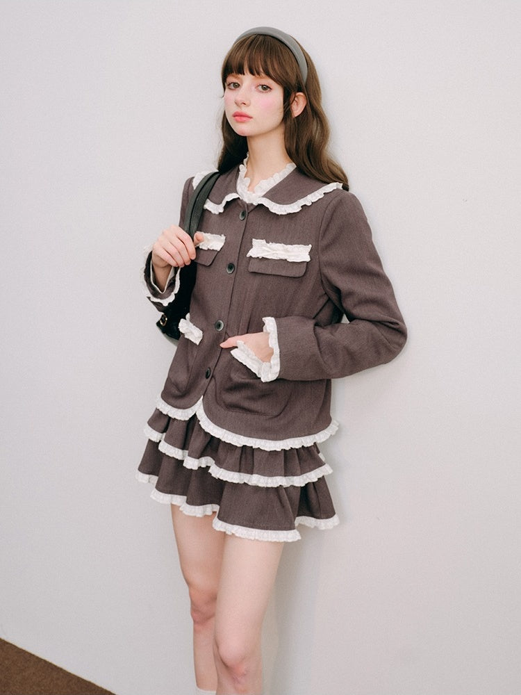 Lace Stitch College Taste Jacket ＆ Puffy Mini Skirt【s0000003853】