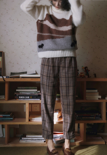 British plaid cropped wool pants