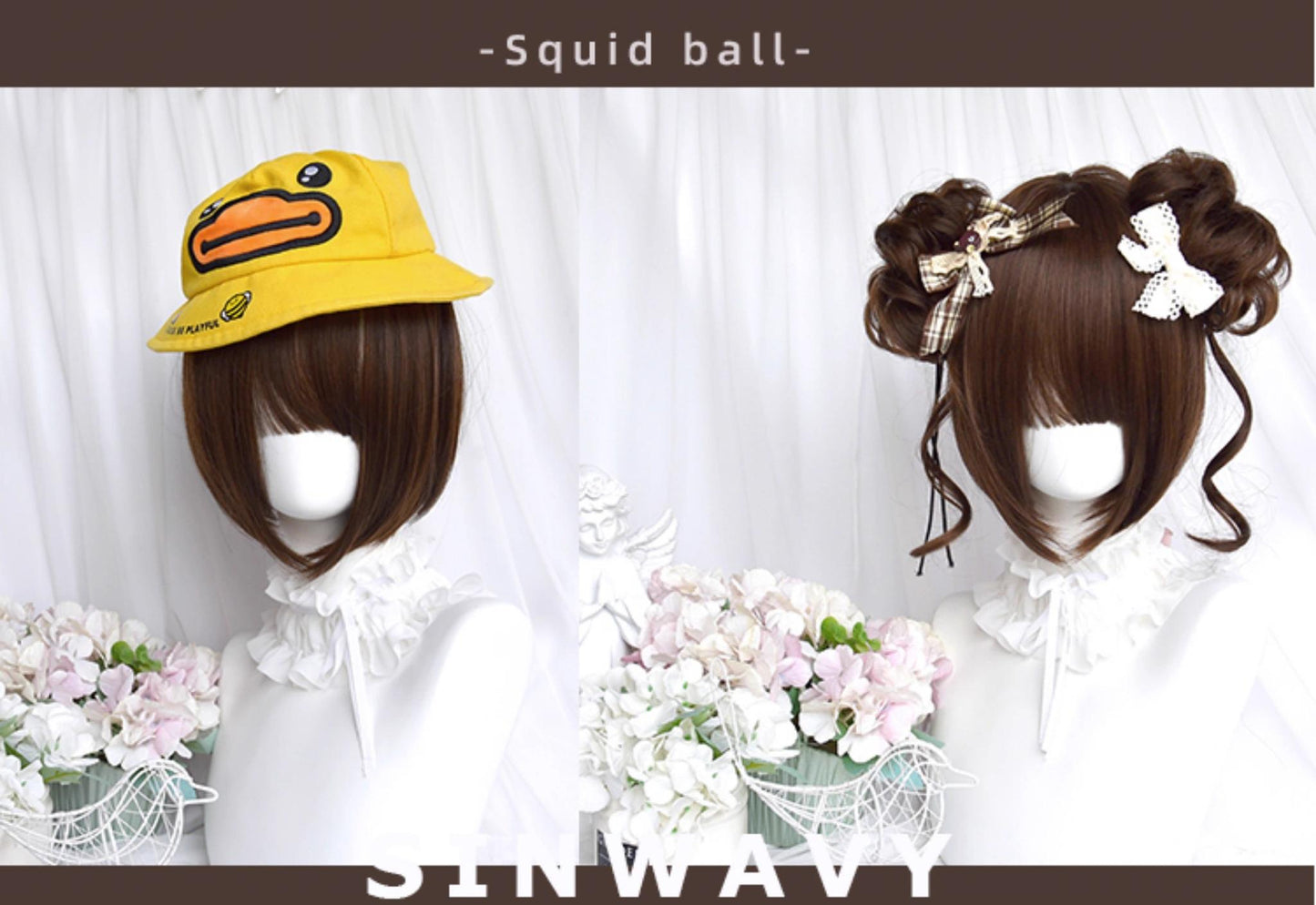 Sinwavy - Kawaii Lolita Brown Wig Cute Bun Ponytail Doll-like Wig