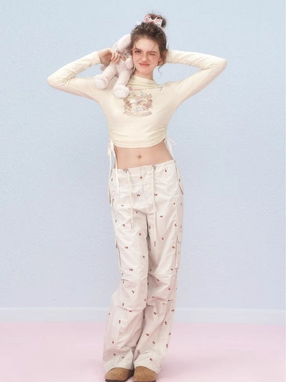 Short lace-up printed long-sleeved T-shirt【s0000006315】