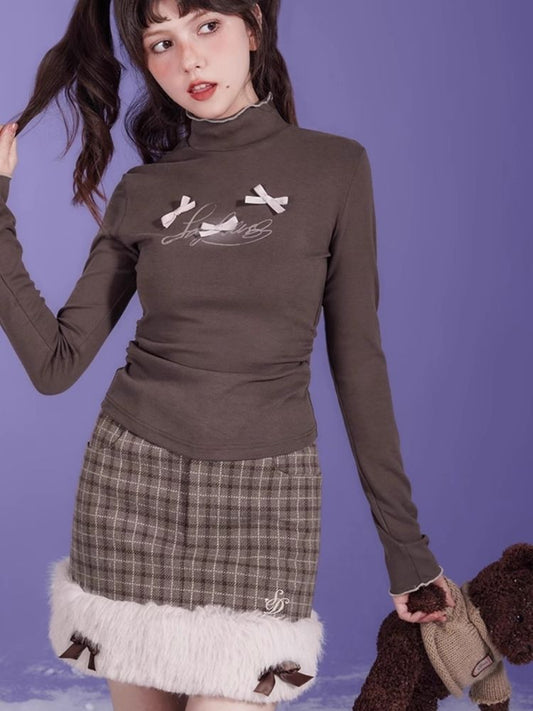 Little Princess Brown Plaid Raw Edge Half-body Skirt【s0000005588】