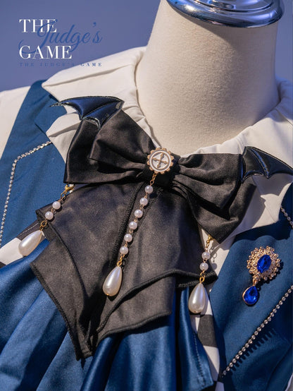 Forest Fluorescent Carps - The Judge's Game - Dark Blue Ouji Lolita Tailored Vest, Shorts Outfit