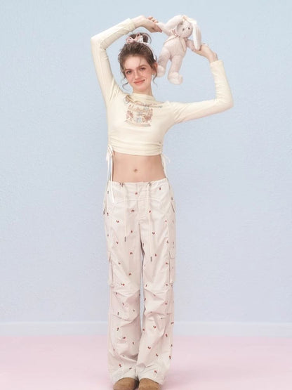 Short lace-up printed long-sleeved T-shirt【s0000006315】