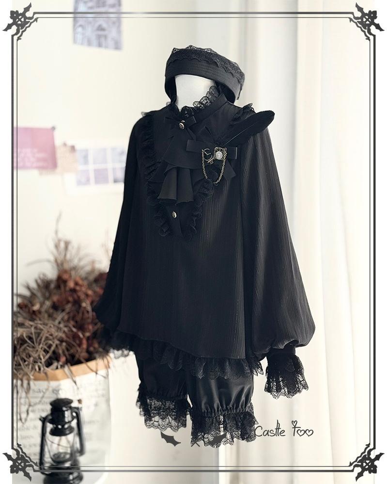 CastleToo - Black Moonlight - Ouji Lolita Chiffon Shirt Outfit