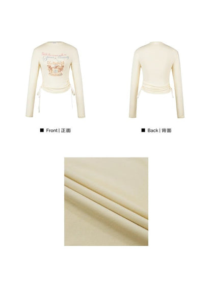 Short lace-up printed long-sleeved T-shirt【s0000006315】
