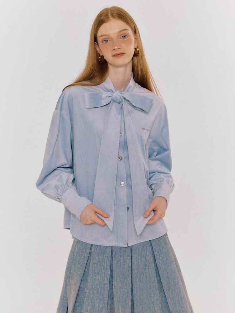 Blue Bow Tie Shirt Loose Blouse【s0000004314】