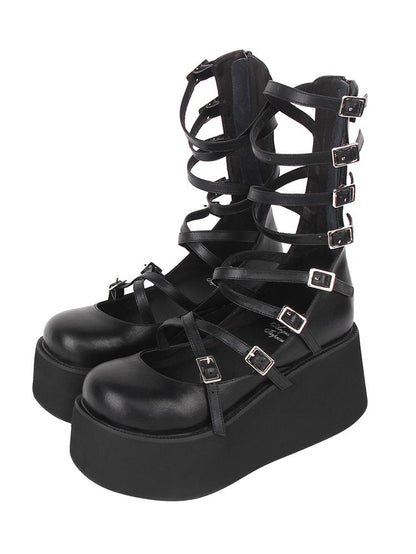 Angelic imprint - Punk Lolita High Platform Shoes With Calf-length Straps