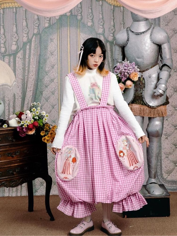 Flower bud plaid suspender dress【s0000003611】