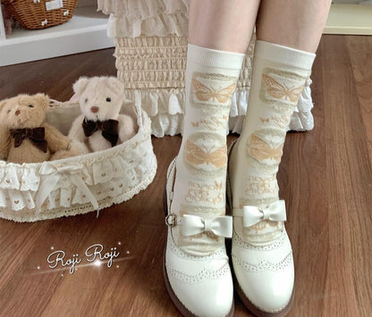 Roji Roji - Sweet Lolita Cotton Socks, Detachable Cuff Bow Trim