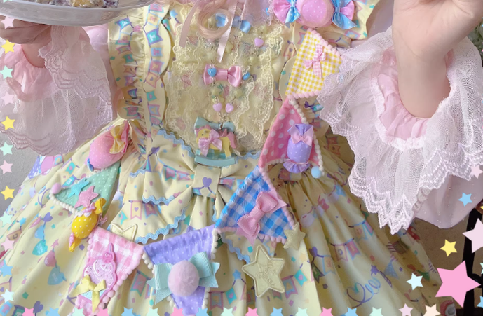 Cheese Cat - Sweet Lolita Plaid Candy Bow Flags Brooch