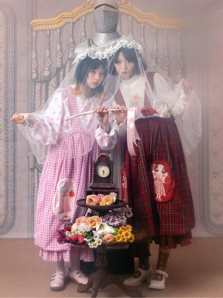 Flower bud plaid suspender dress【s0000003611】