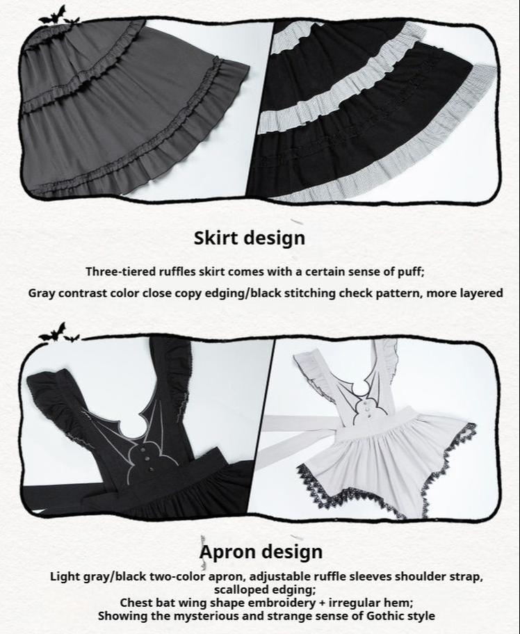 With PUJI - Castle Night - Gothic Twins Lolita OP Three-tiered Embroidery Dress