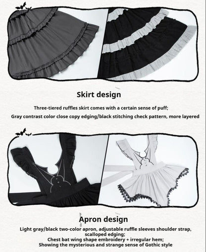 With PUJI - Castle Night - Gothic Twins Lolita OP Three-tiered Embroidery Dress