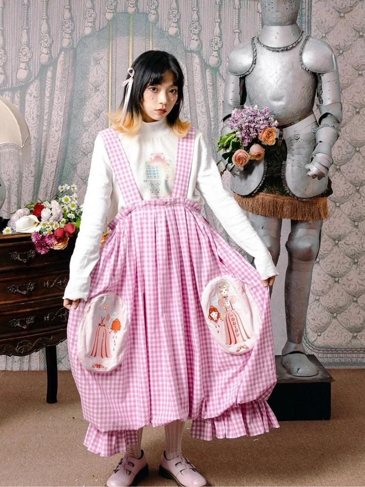 Flower bud plaid suspender dress【s0000003611】