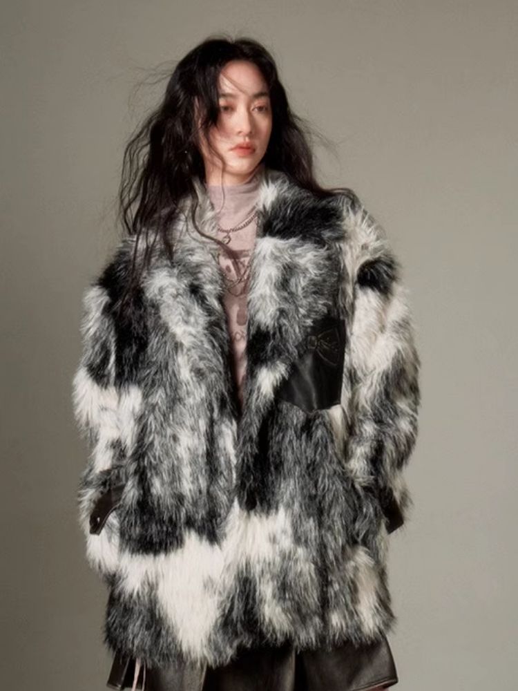 Animal Print Suit Collar Eco Fur Coat【s0000004862】