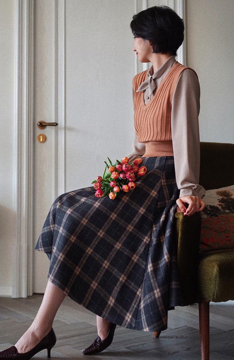 Western ladies plaid retro skirt