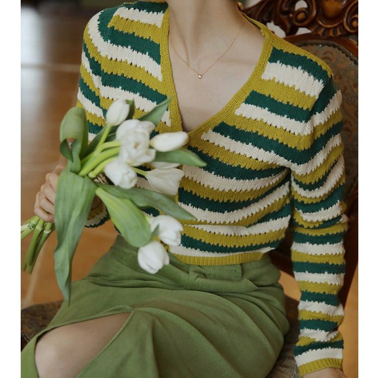 green striped cardigan