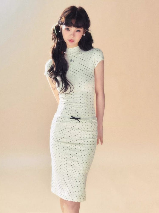 Retro Polka Dot Stretch Knit Hip Skirt【s0000007519】