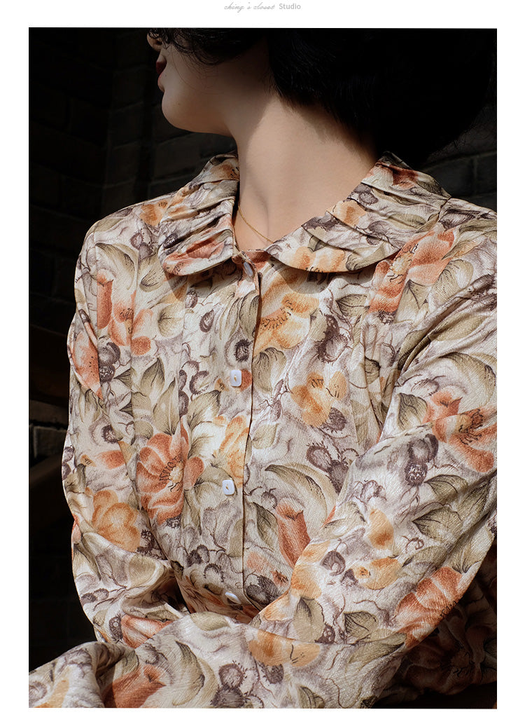 Western Oil Painting Jacquard Satin Blouse