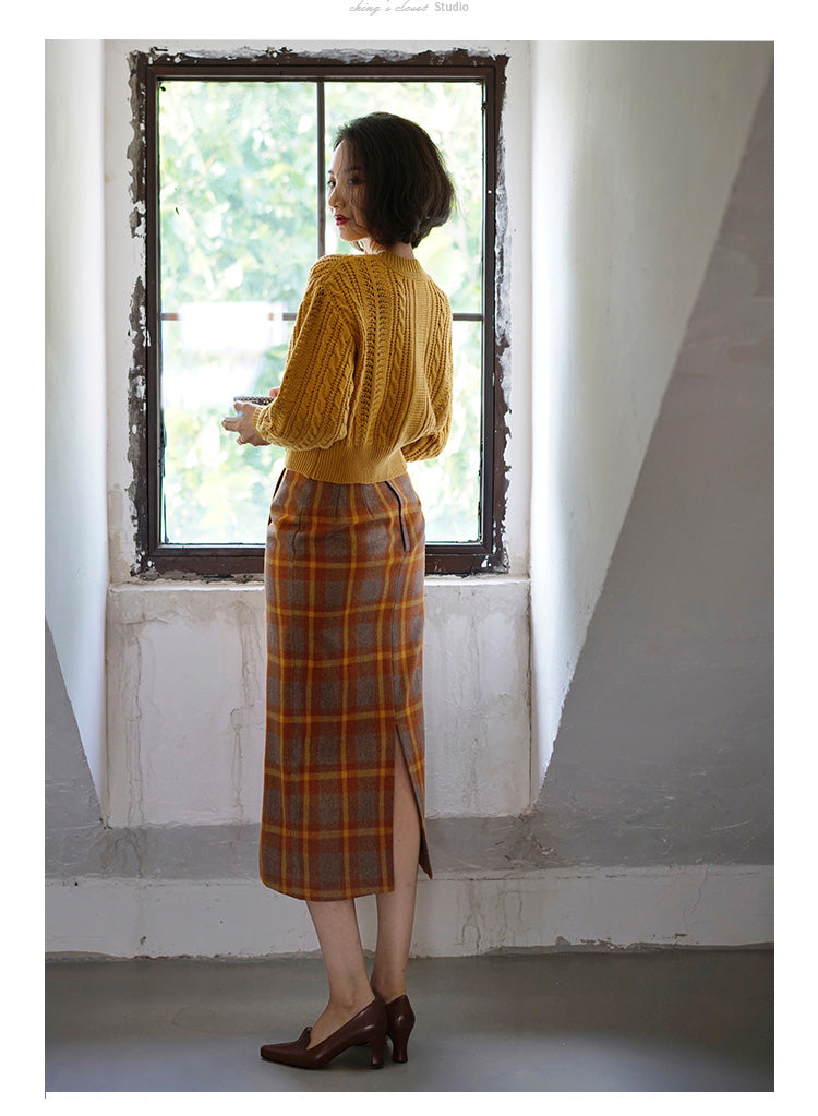 western plaid retro pencil skirt