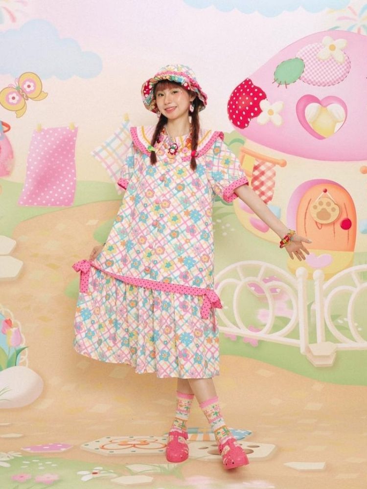 Flower Print Short-sleeved Summer Dress【s0000003092】