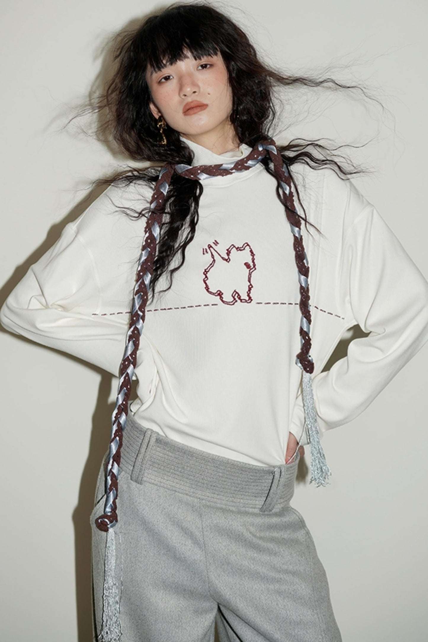 Casual Puppy Design Crewneck Top