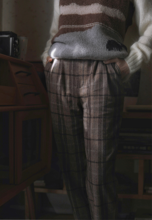 British plaid cropped wool pants