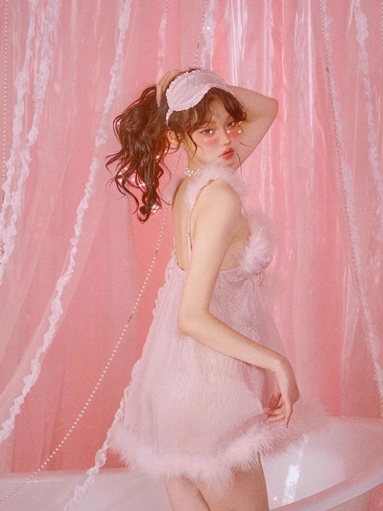 Sexy Pajamas Pink Halter Dress Robe Set【s0000006583】