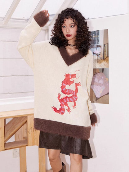 Loose Dragon Print Sweater【s0000005124】